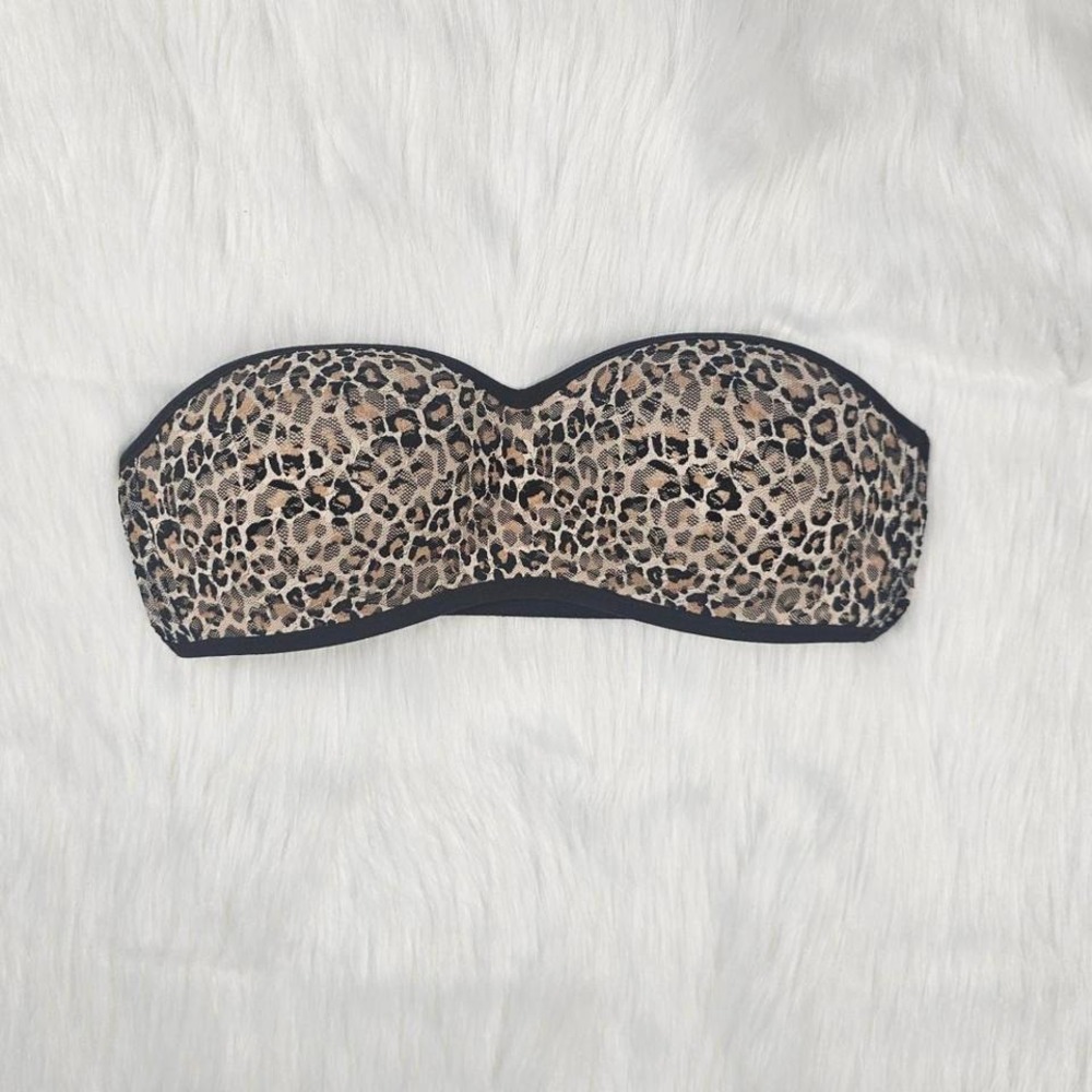 Victoria's Secret PINK Bandeau Bra Womens S Tan Leopard Excellent Strapless Mesh
